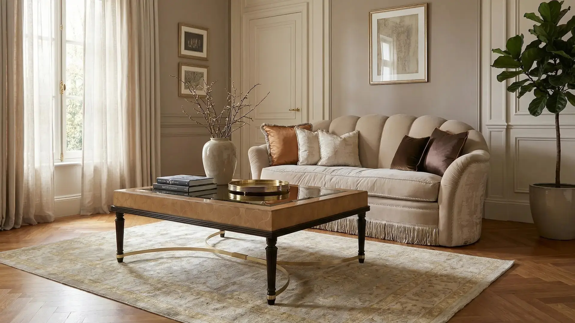 Tavolino rettangolare classico di lusso collezione Flora Marzorati in legno intagliato per soggiorno elegante