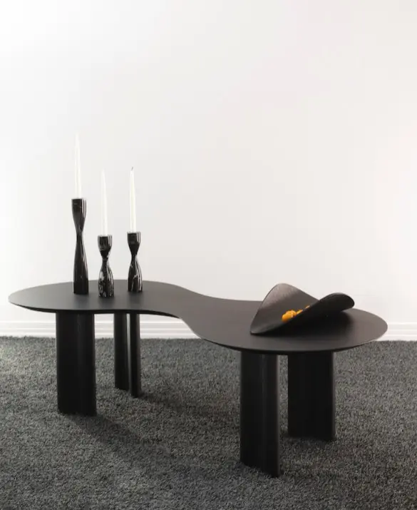 Architectural sofa table in blackened ash