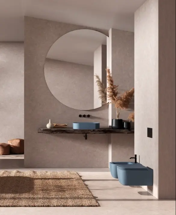 Collezione Brio ambiente sanitari sospesi e lavabo appoggio in Denim satinato