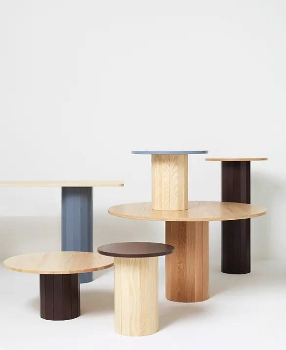 Cap pedestal table in solid base and veneer top in oak, ash, birch