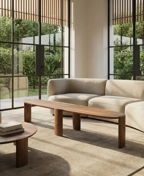 Walnut bench in living room