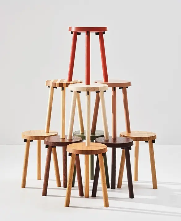 T.I.P. stool of overleft solid wood in oak, ash or combination of both