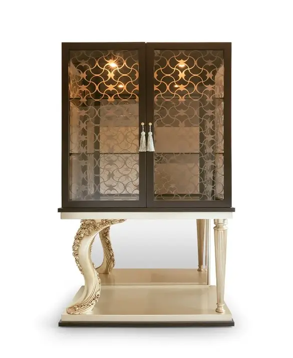 Vetrina classica a 2 ante collezione Flora Marzorati in legno pregiato e cristallo per soggiorno di lusso