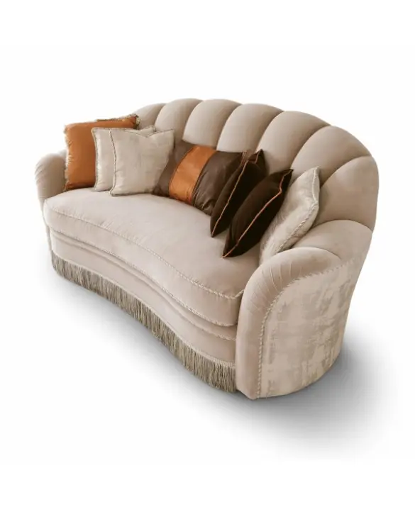 Divano 2 posti largo classico di lusso collezione Flora Marzorati in legno intagliato e tessuto pregiato