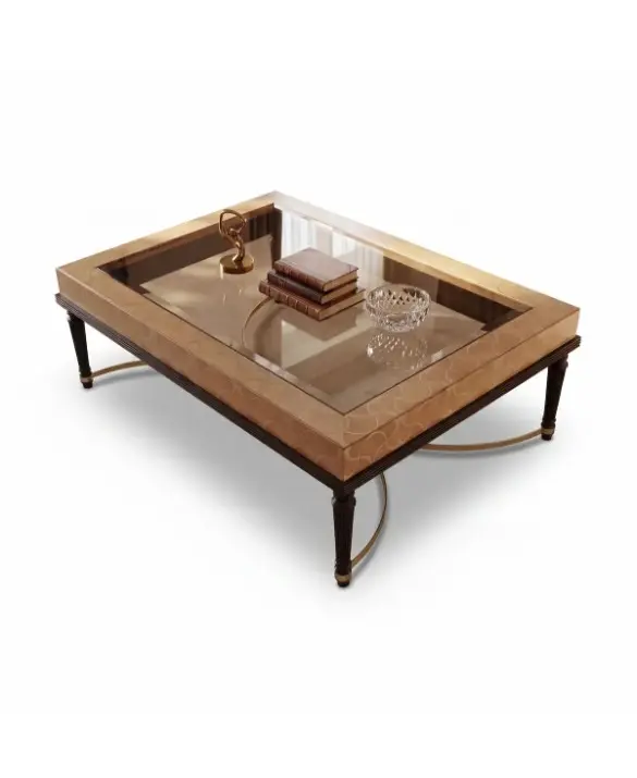 Tavolino rettangolare classico di lusso collezione Flora Marzorati in legno intagliato per soggiorno elegante.