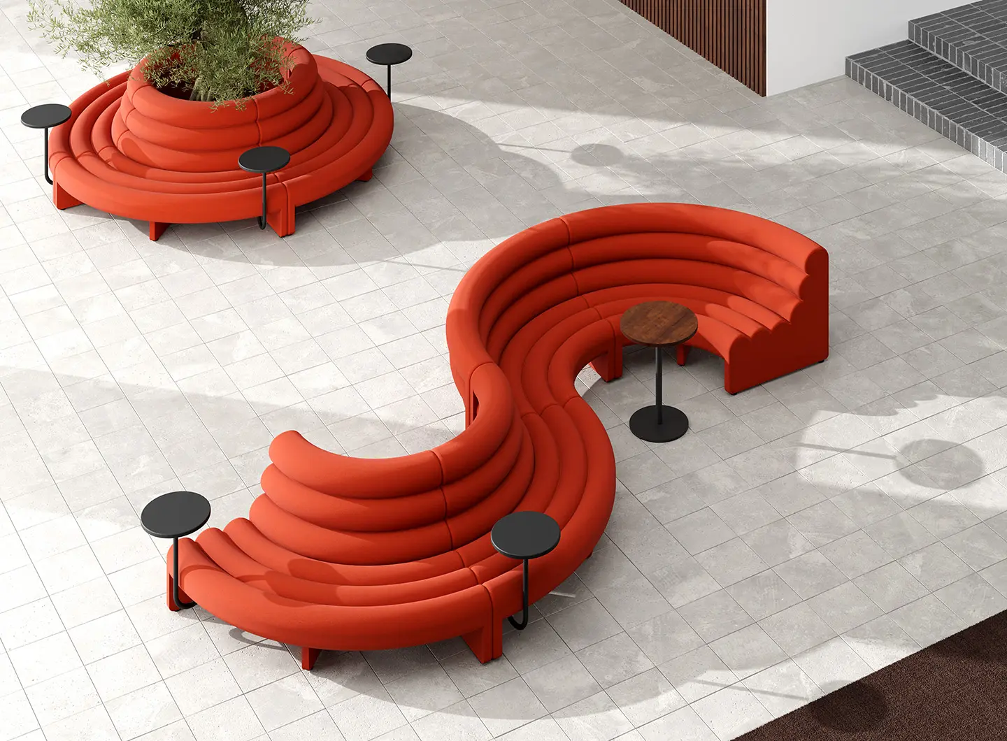 PARLAMENTO, design Jun Aizaki / CRÈME. Modular seating system with units of varying heights.