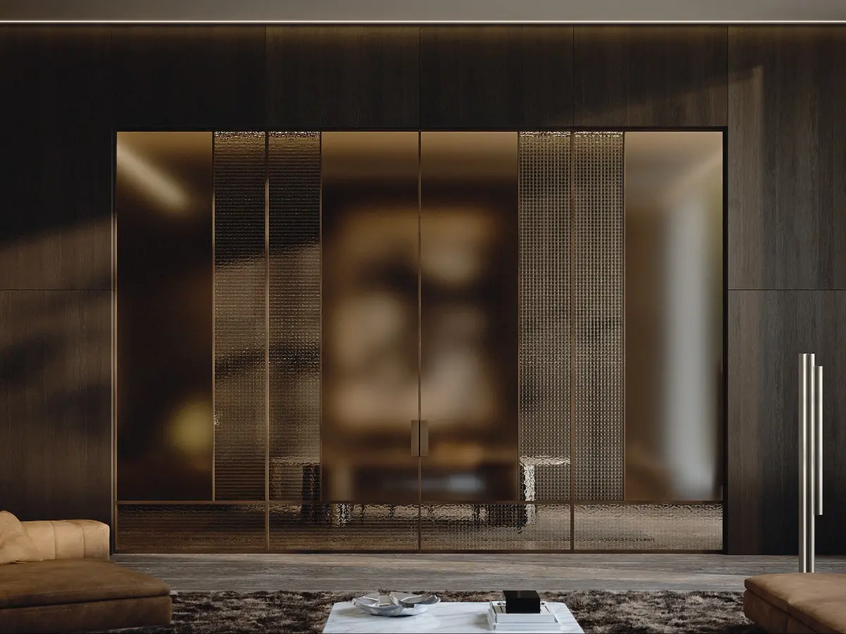 Partizione in vetro combinato con porta doppia