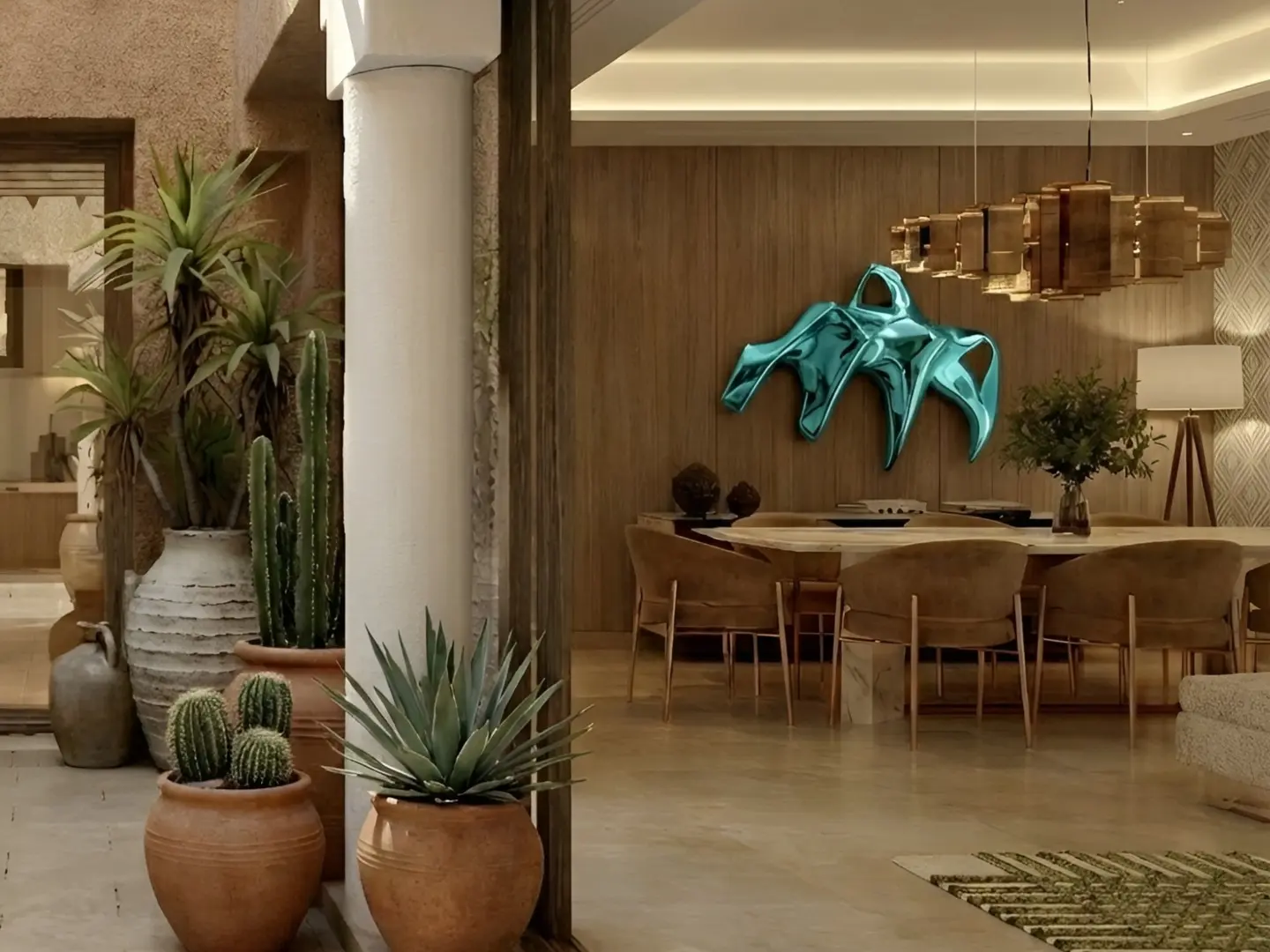 Specchio da parete in acciaio inox Tawashuj di ZAZA Maizon, ispirato al cammello e al suo habitat saudita