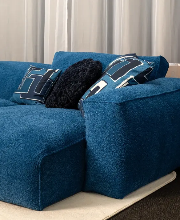 bloom sofa in tessuto blu con schienale reclinabile