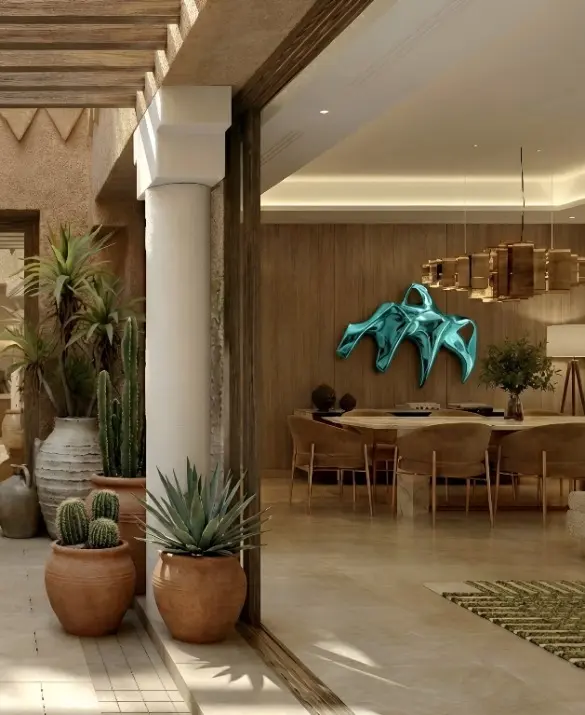 Tawashuj Mirror - by ZAZA Maizon - Stainless steel mirror wall hung, inspired by the camel and it's habitat, from the Saudi culture