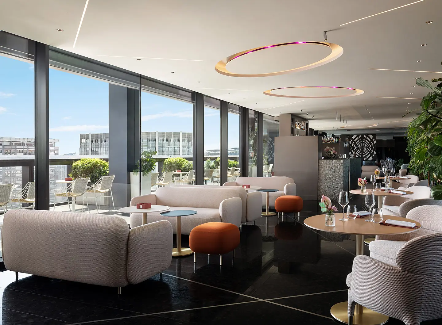 Terrazza Gallia Restaurant – Excelsior Hotel Gallia, Milan, Italy, Pedrali furniture designed by Patrick Jouin, Claudio Dondoli & Marco Pocci and Sebastian Herkner – Courtesy of Excelsior Hotel Gallia