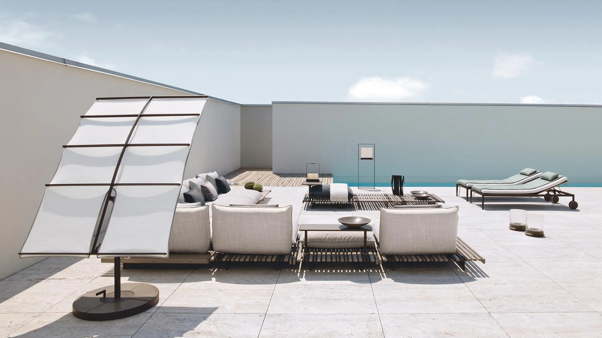 Gea parasol by Giorgetti on a rooftop