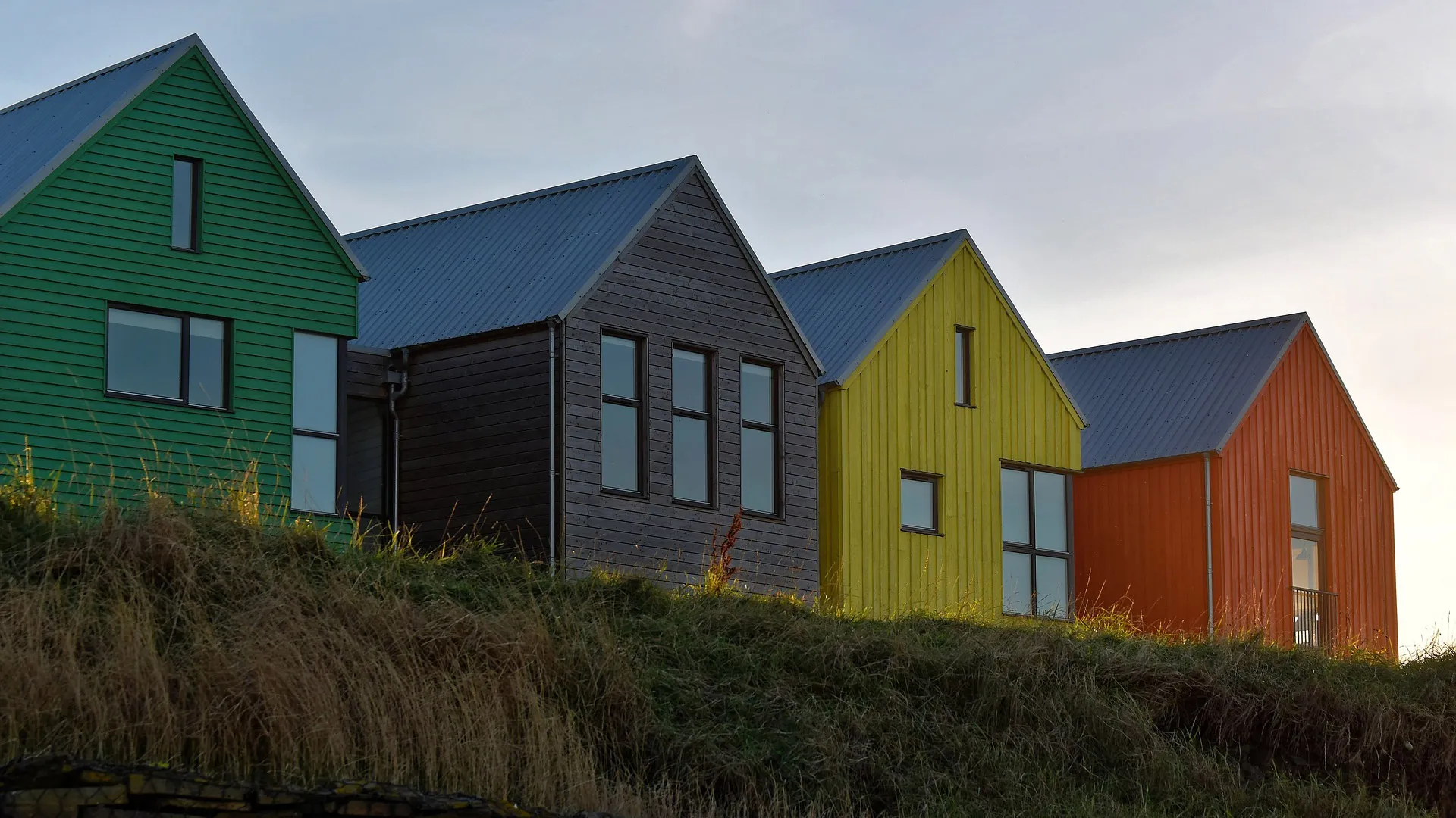 coloured timber buildings