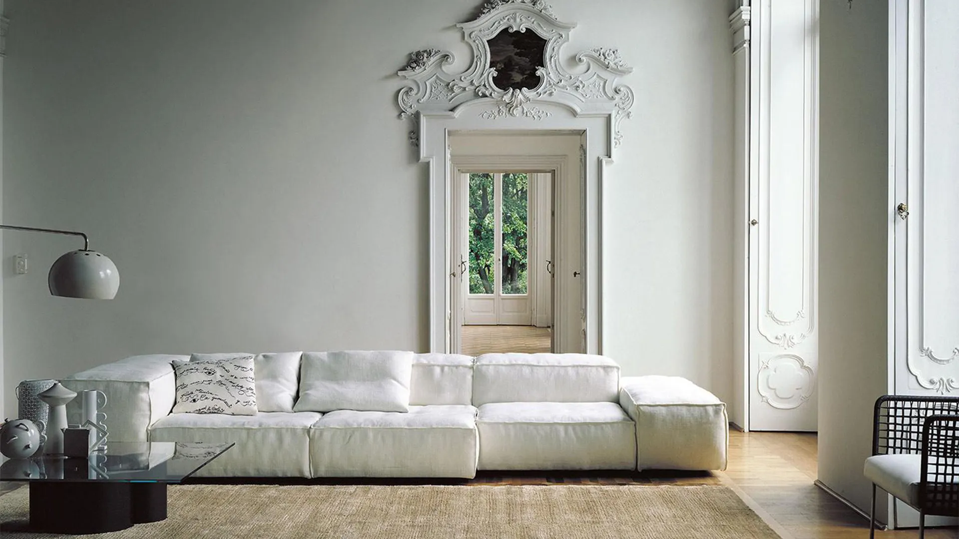 white sofa by living divani