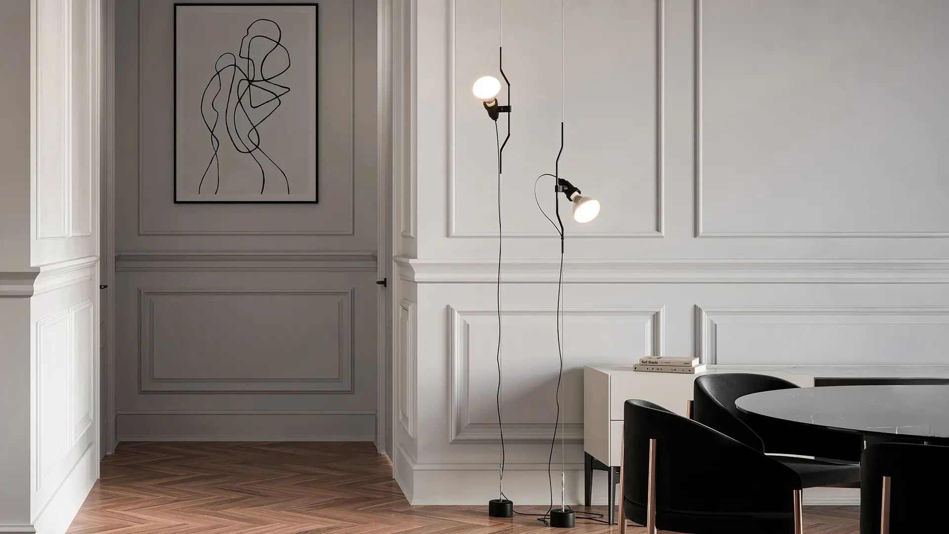 Lampada Parentesi, design Achille Castiglioni e Pio Manzù, Flos