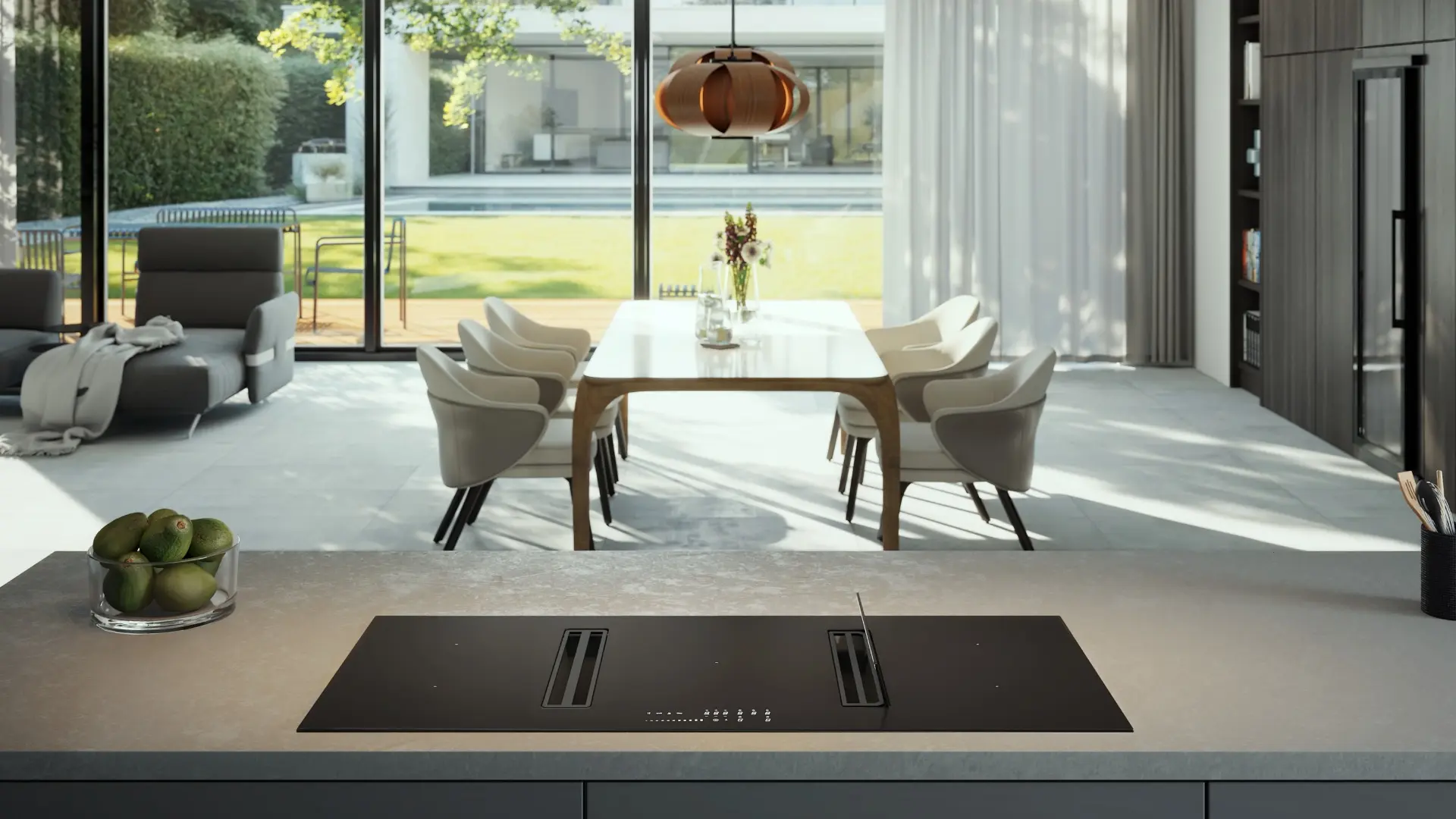 TWINS 118 è il top della tecnologia nei piani aspiranti. Con 5 zone cottura, due bridge e un’ampia zona centrale su 280mm, offre flessibilità unica. Doppia aspirazione, accessori come il Flap direzionabile e la Smart Tower per pentole alte, garantiscono aria sempre pulita. Aspirazione, velocità dell’aria, e silenziosità sono le caratteristiche fondamentali per avere un ambiente piacevole e confortevole.