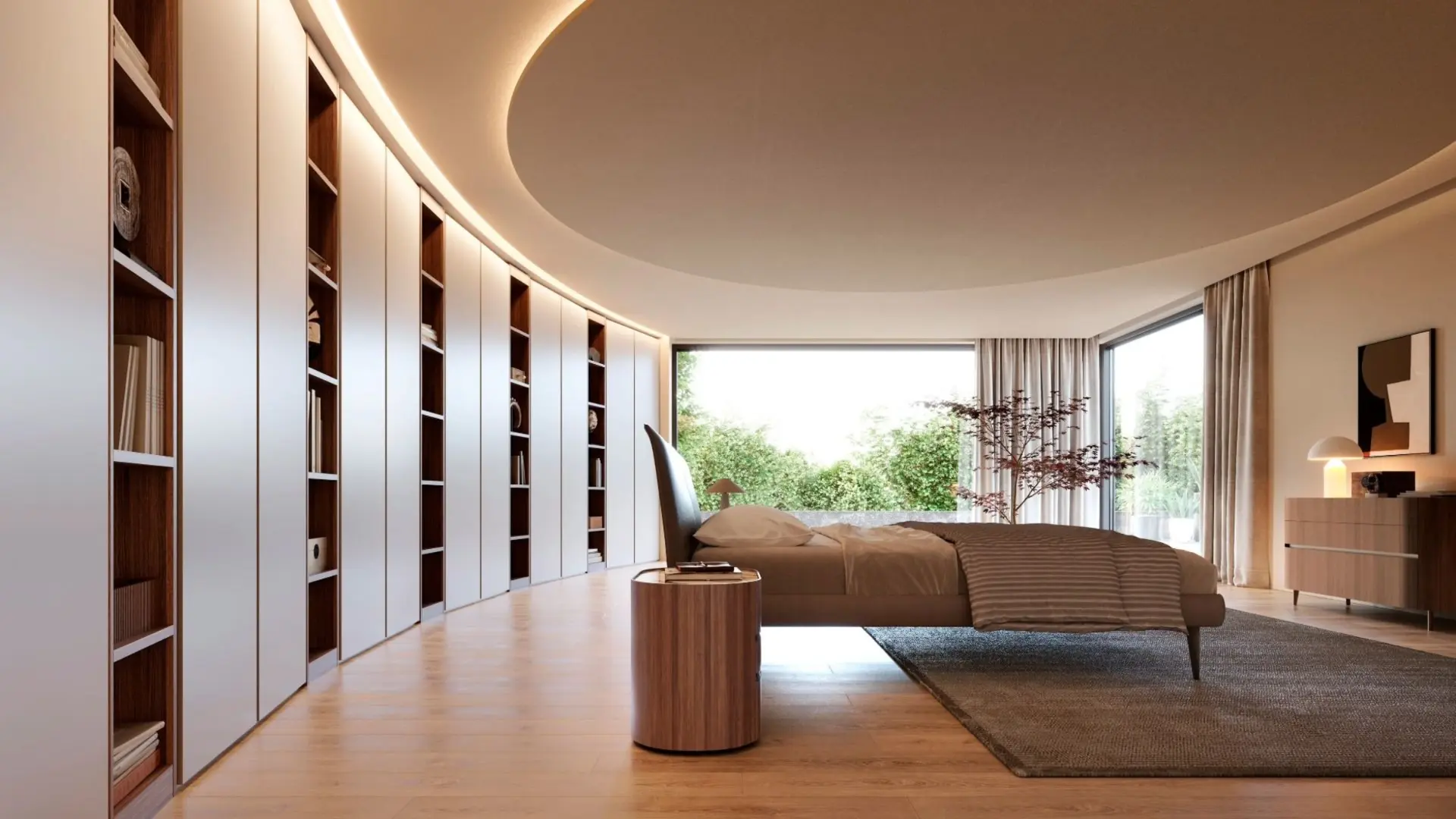 Camera da letto con armadio anfiteatro curvo