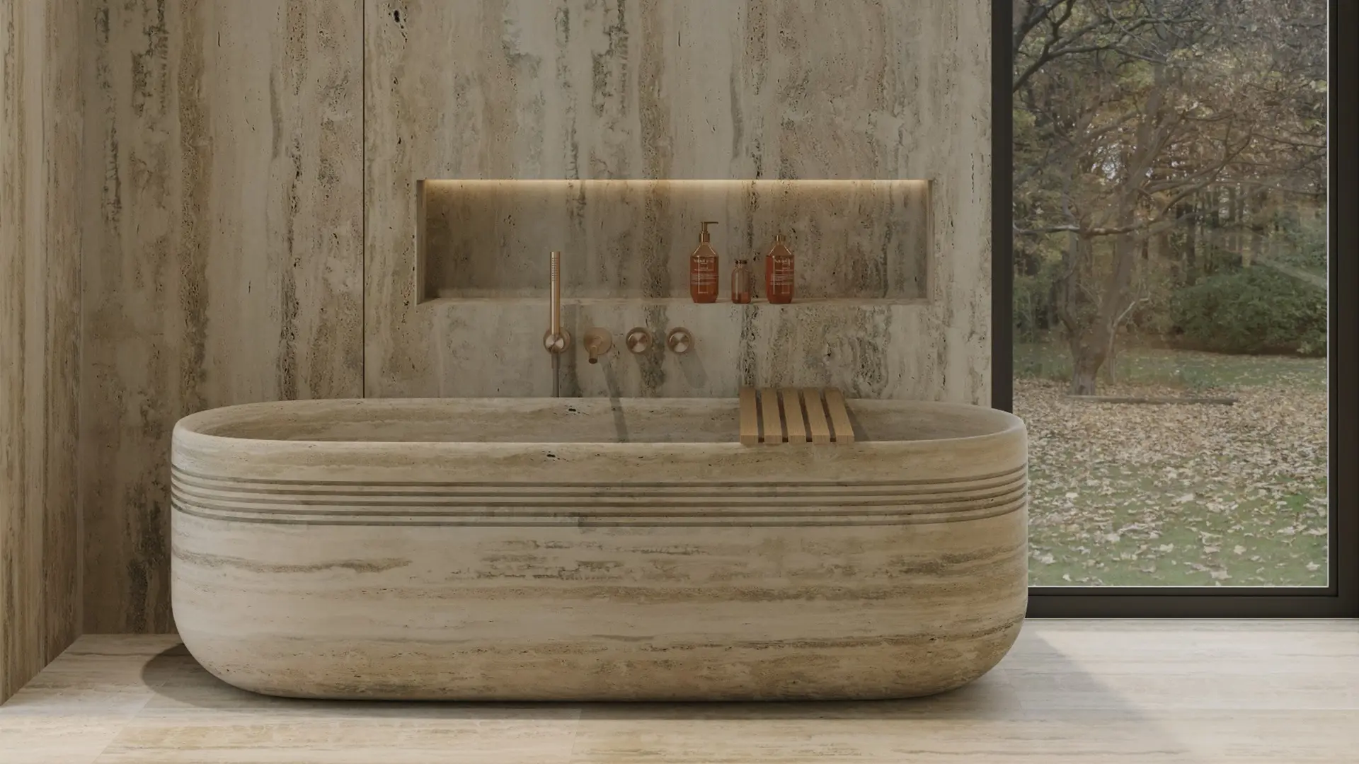 Travertine freestanding bathtub