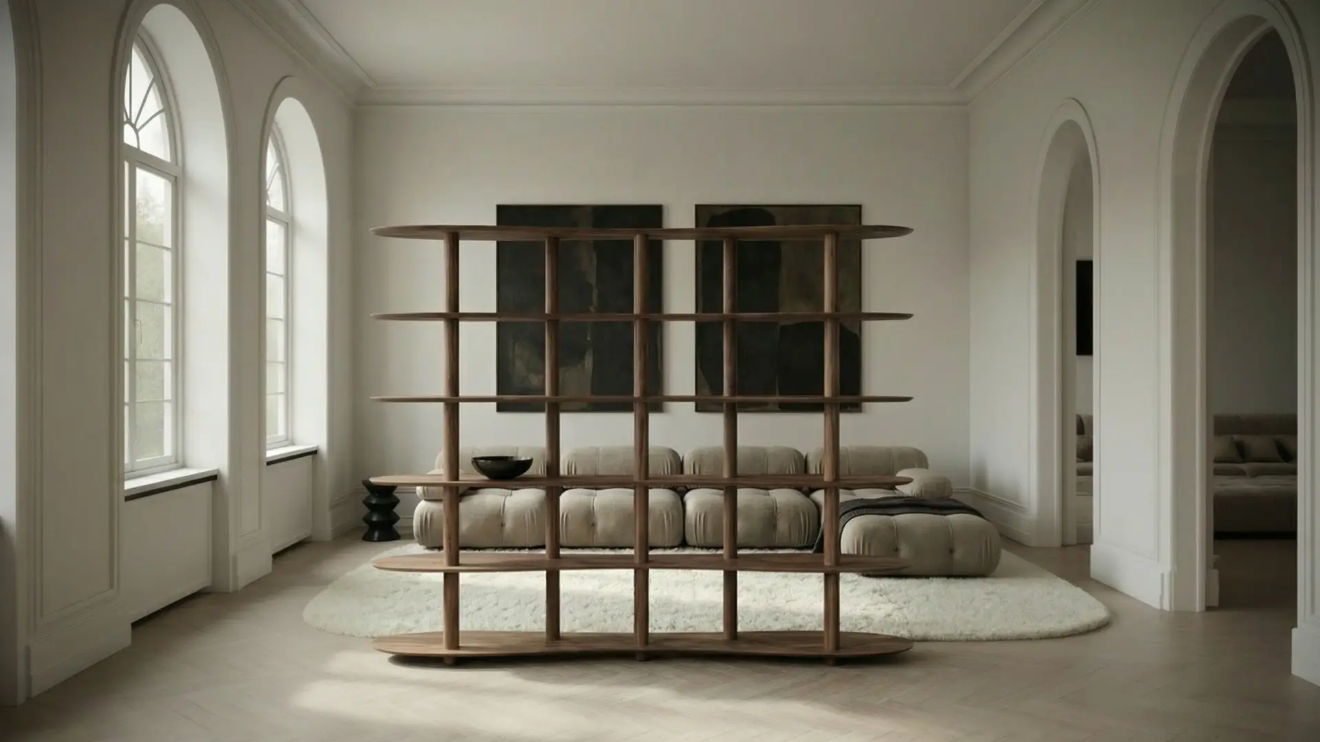 Piloti walnut shelf in livingroom